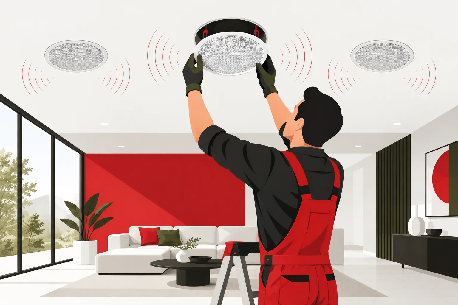 Illustrazione di installazione di diffusori da incasso a soffitto