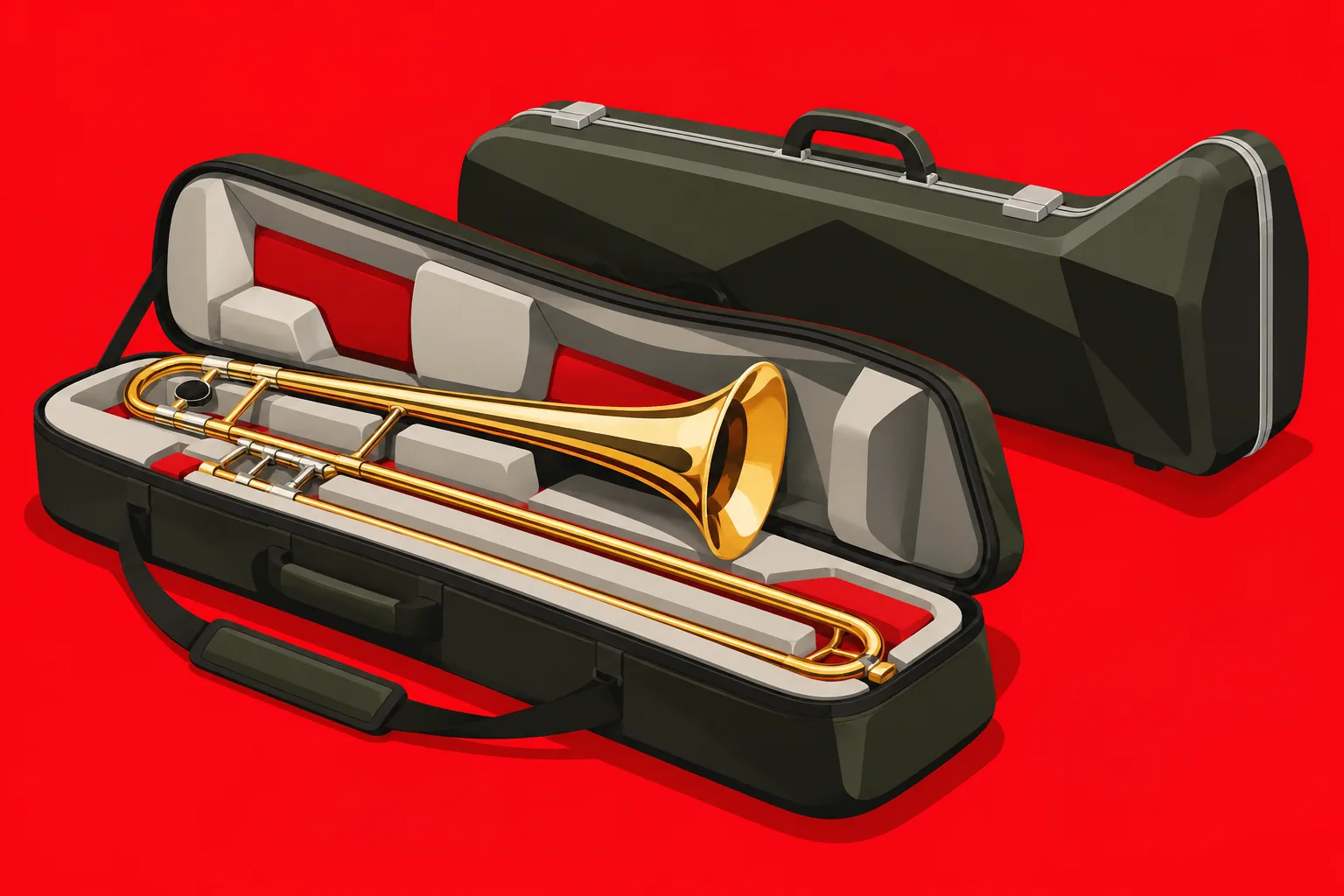 Illustrazione di un trombone in custodia protettiva