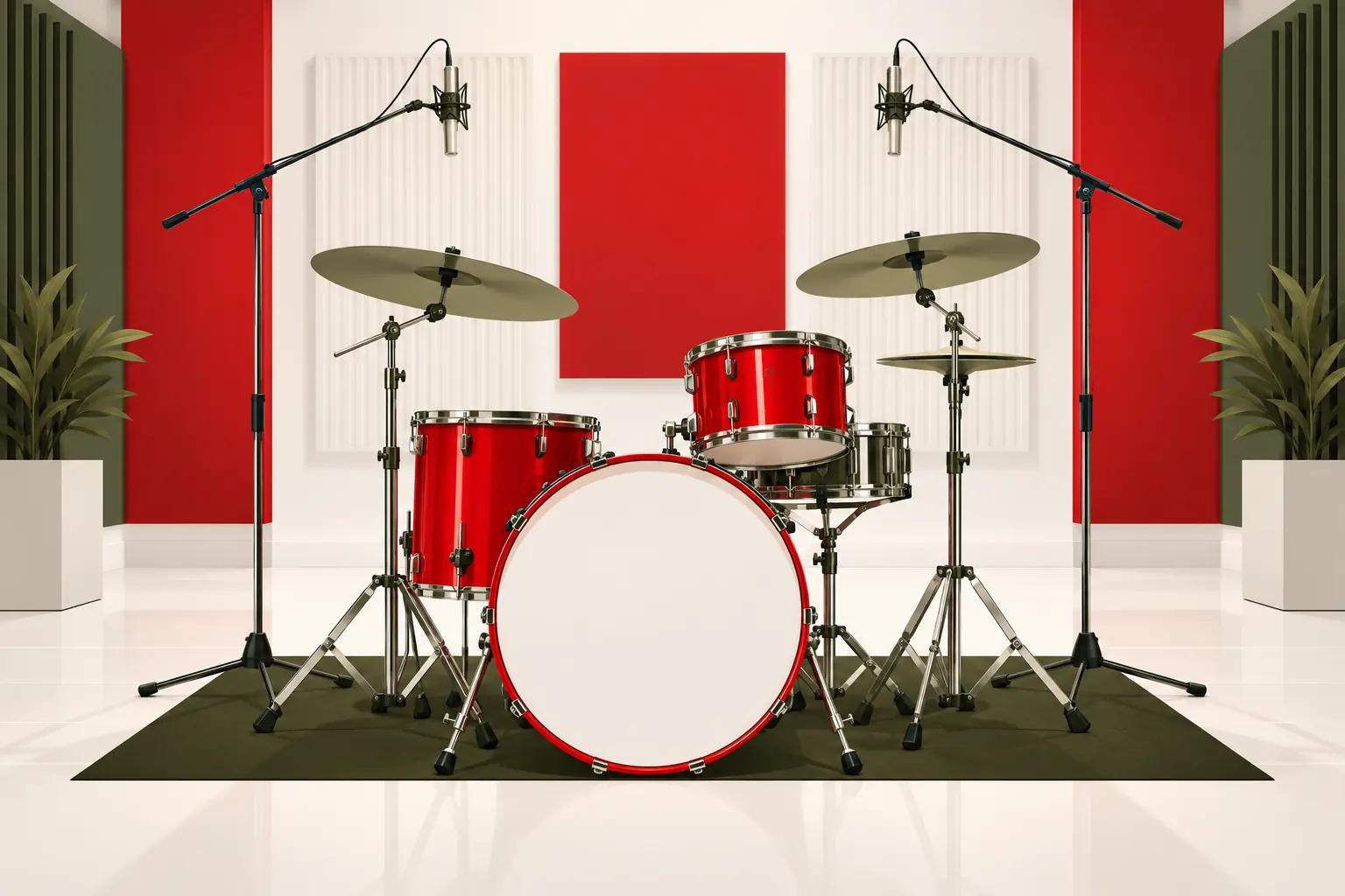 Illustration d’une batterie avec deux microphones overhead