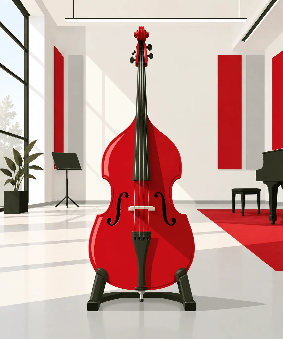 Home 19 Illustration d’une contrebasse posée sur un support stable
